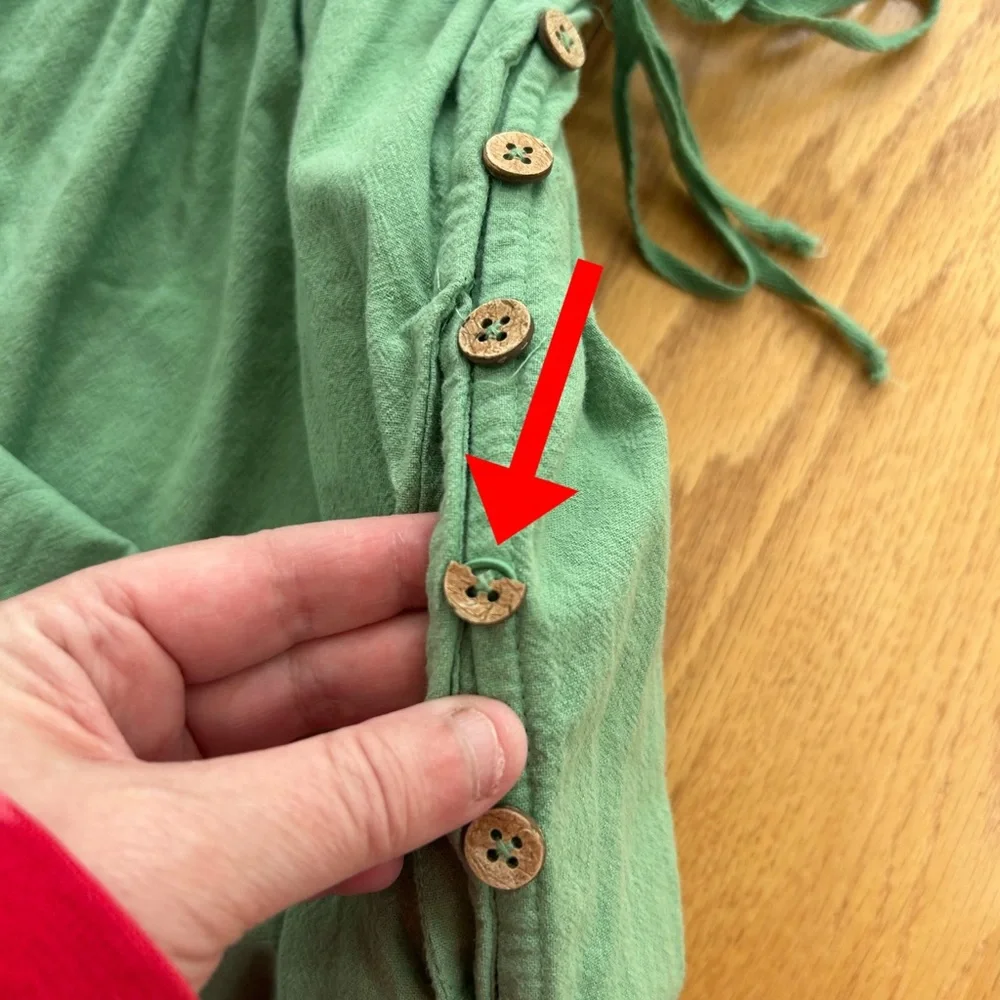 Free People Green Cotton Sundress Women’s Small Ruffle Strap‎ Button Side Boho